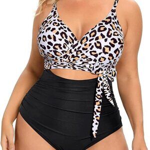 Daci NWT High Waisted Tummy Control One Piece Suit Wrap Top Size 26W